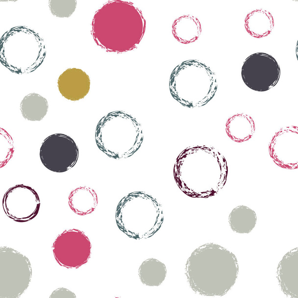 Polka Dot. Texture Vector Seamless Pattern. Bright Design. White Abstract Background With Watercolor Fall Chaotic Shapes. Modern Retro Fabric. Chalk Brush Rounds, Confetti - Вектор,изображение