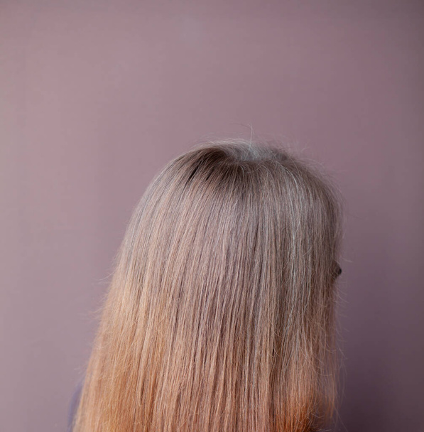 Una ragazza con lunghi, lisci e bei capelli castani. Cura dei capelli a casa - Foto, immagini