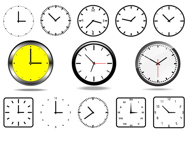 Γραφείο ρολόγια τοίχων, και 10 ρολόι διάνυσμα εικονίδια (μαύρο και άσπρο) - Διάνυσμα, εικόνα