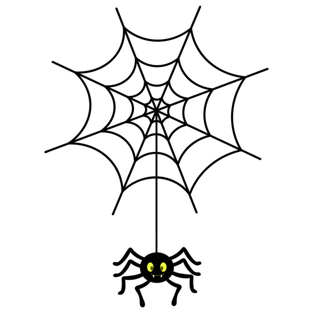 The spider weaves a web. Silhouette. The insect hangs on a thin thread. A clever hunter. Vector illustration. A sticky victim trap. Cute toothy. Hunter's ambush. Isolated white background. Halloween symbol. All Saints' Day. Idea for web design. - ベクター画像