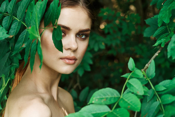 beautiful woman makeup spa nature fresh air close-up - Fotografie, Obrázek
