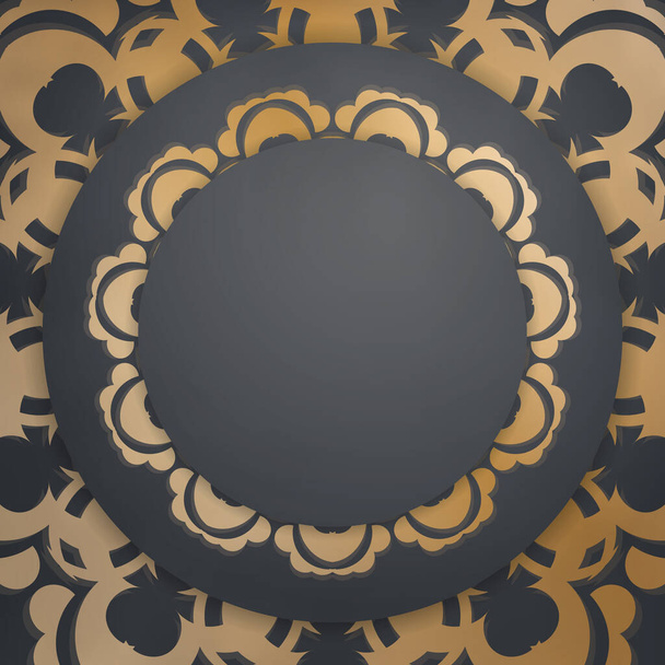 Brochure sjabloon in zwarte kleur met vintage gouden ornamenten voor uw ontwerp. - Vector, afbeelding