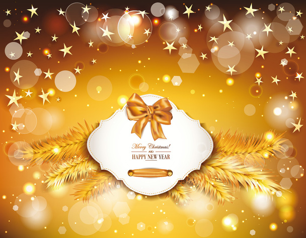 Holiday background with gold stars and chtistmas decorations - Vektori, kuva