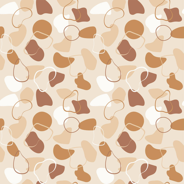 Trendy stylish seamless vector pattern with organic abstract shapes and lines in pastel nude colors. Neutral beige, terracotta boho background. Burnt orange modern pattern. Vector illustration - Διάνυσμα, εικόνα