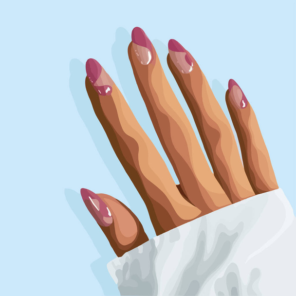 Женская рука с розовым маникюром на ногтях. Вектор фона моды  - Вектор,изображение