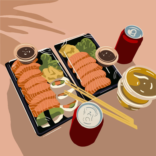 Sashimi e sushi. Vector fundo de moda - Vetor, Imagem