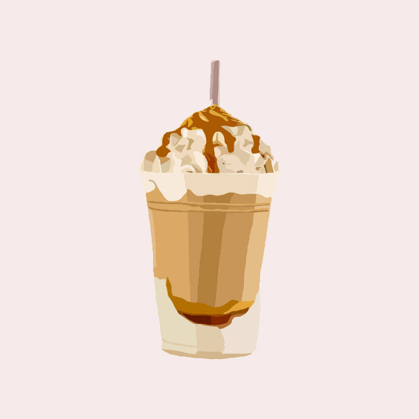 Tasty chocolate milkshake with whipped cream on top and drizzled caramel - Vector, Imagen