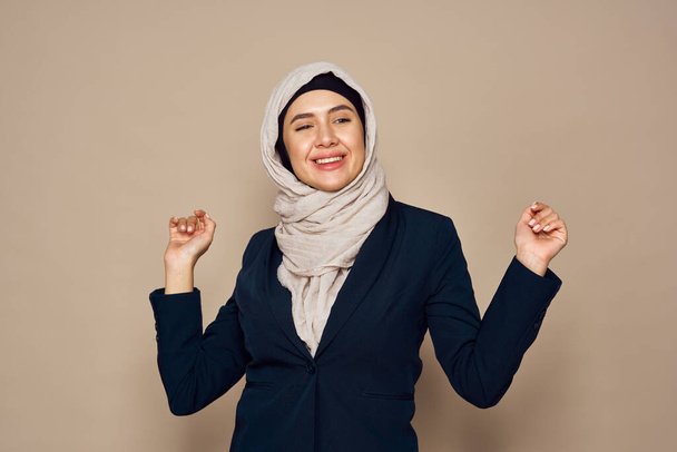 muslim woman with calculator in hands work office business - 写真・画像
