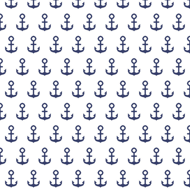 simple vector pixel art multicolor endless pattern of navy blue ship anchor on white background. seamless pattern of navy blue ship anchor in the style of retro video games - Vector, imagen