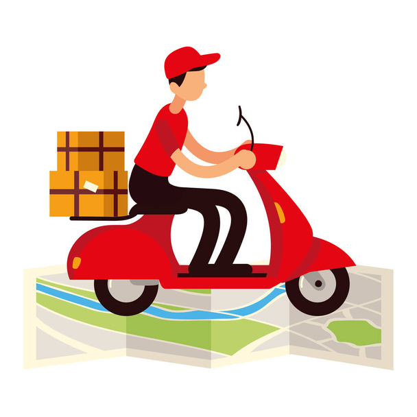 delivery man on scooter - Vector, Image