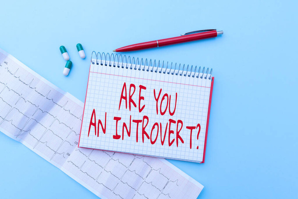 Handschriftliche Unterschrift Are You An Introvertquestion. Vorzeigeunternehmer, der dazu neigt, sich geistig nach innen zu wenden. - Foto, Bild
