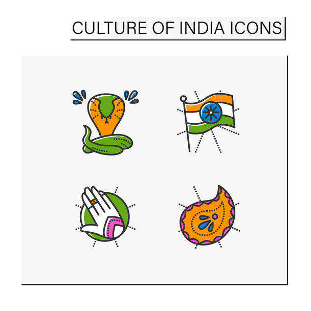 Indian culture color icons set - Vector, Image