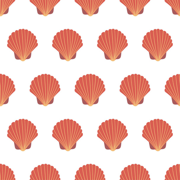 Sea animal seamless pattern with orange seashell. Undersea world habitants print. - Vector, Image