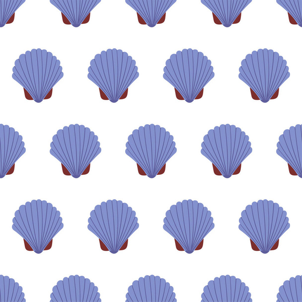 Bezešvé vzory mořských živočichů s modrou mušlí. Tisk obyvatel podmořského světa. - Vektor, obrázek