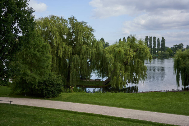 シュヴェリン、ドイツ- 2021年7月20日-晴れた夏の午後に宮殿庭園を歩く                                - 写真・画像