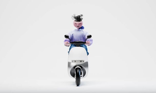 Awesome Travor riding on his modern electric scooter. The concept of modern eco transport. Highly detailed fashionable stylish abstract character. 3d rendering - Fotó, kép