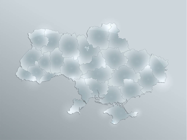 Ukrajina mapa a vlajka, administrativní divize, odděluje regiony a názvy, design skleněné karty 3D rastrové - Fotografie, Obrázek
