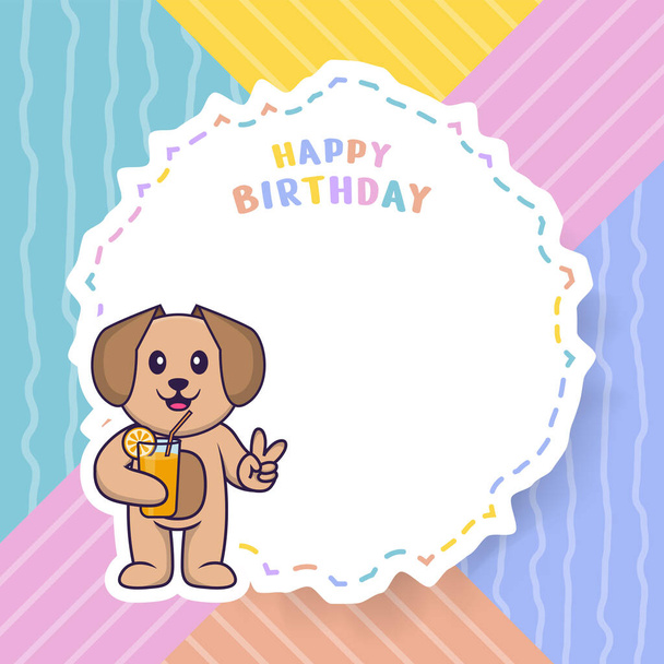 Všechno nejlepší k narozeninám přání s roztomilé psí kreslený postava. Vektorová ilustrace - Vektor, obrázek