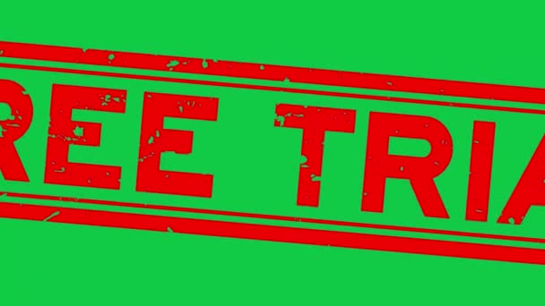 Grunge rouge essai gratuit mot carré caoutchouc cachet zoom sur fond vert - Séquence, vidéo