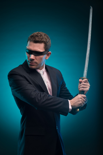 Businessman with katana sword - Photo, Image
