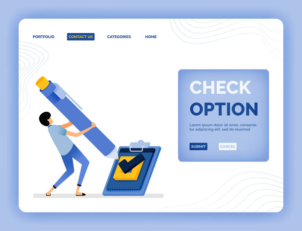 vector illustration of checklist options in filling out surveys or exams. Design can be used for landing page, web, website, mobile apps, poster, flyer, ui ux - Vector, Image