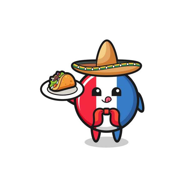 francia zászló Mexikói chef kabala gazdaság egy taco, aranyos design - Vektor, kép
