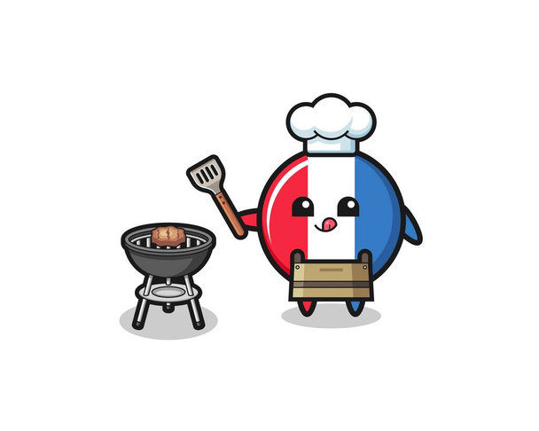 francuski flaga grill szef kuchni z grillem, ładny design - Wektor, obraz