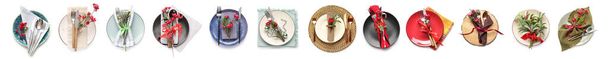 Colección de elegantes ajustes de mesa para la cena de Navidad - Foto, Imagen