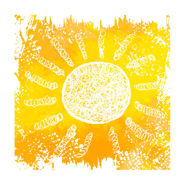 Λευκός ήλιος σε κίτρινο φόντο. Γεια σου καλοκαίρι. Εικονογράφηση διανύσματος - Διάνυσμα, εικόνα