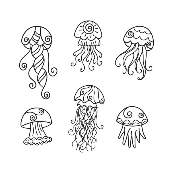 Set of hand drawn cartoon funny jellyfishes - Vector, imagen