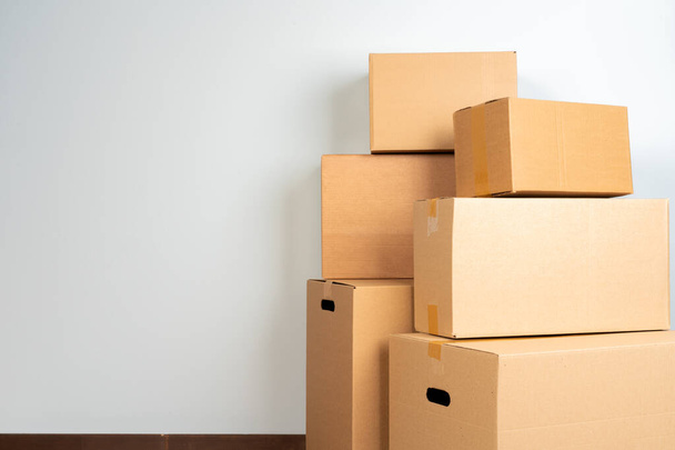 Close up photo of a stack of moving boxes - Photo, Image
