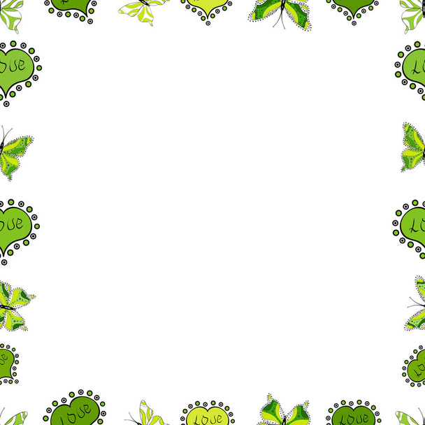Vector illustration. Hand-drawn doodle frames.Illustration in white, black and green colors. Seamless pattern. - Vektori, kuva