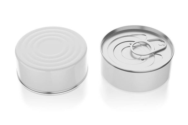 Duas latas, maquete de design de produto. Isolado em fundo branco. Ilustração de renderização 3D. - Foto, Imagem