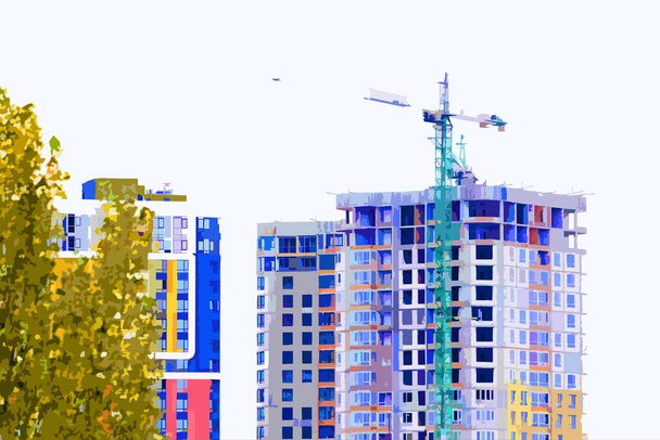 Respublika, Kyiv 'de çok katlı yeni binaların inşaatı - Vektör, Görsel