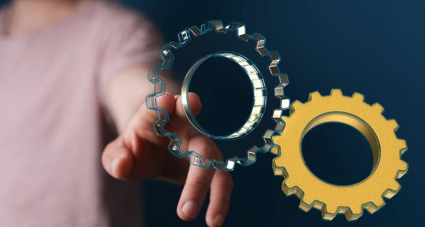 A 3D rendering of abstract digital gears with a blurry background - Фото, изображение