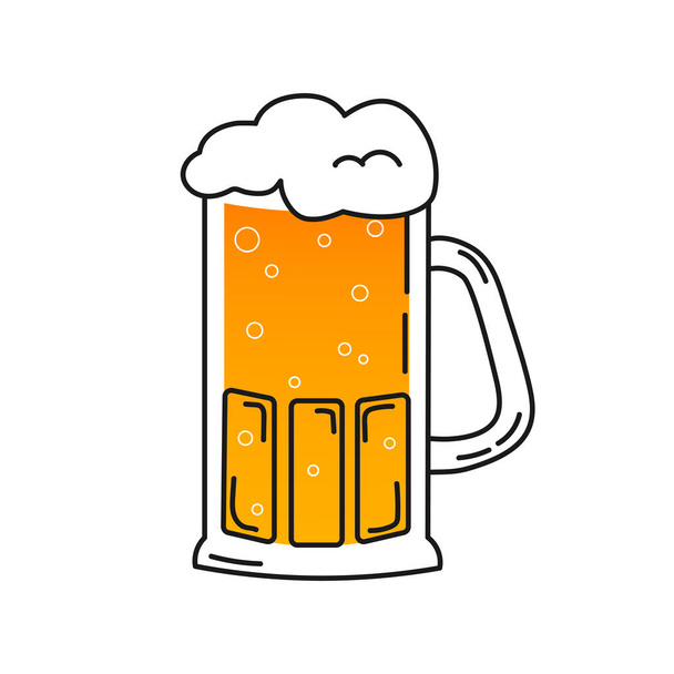 tasse de bière en verre dans le style de dessin animé isolé sur fond blanc pour la conception de menu de bière pour la fête - Vecteur, image