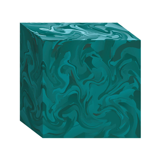 Cubo de malaquita. Piedra geométrica, poliedro regular. Ilustración vectorial - Vector, Imagen