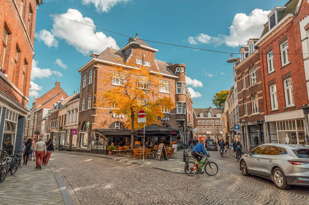 Maastricht, Holland - October 16, 2021: Typical Dutch architecture and street view in Maastricht, a city in Limburg, the Netherlands. - Фото, изображение