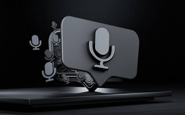 tmavý kovový mikrofon izolované minimální styl ikonické pozadí 3d vykreslování - Fotografie, Obrázek