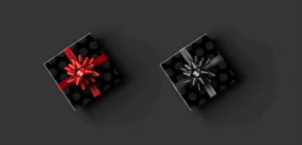 Set of polka-dot gift boxes with beautiful bow. Vector holiday illustration. - Vektör, Görsel