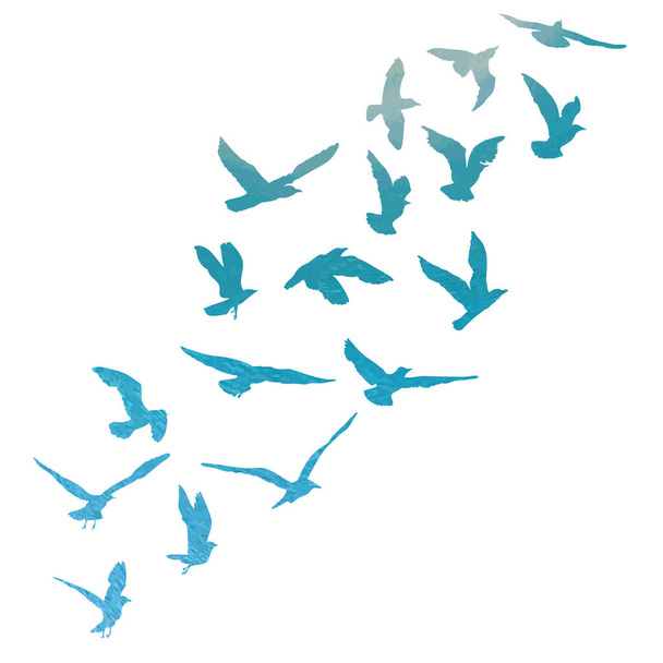 Watercolor silhouette of flying birds seagulls on white background. Inspirational body tattoo ink of sea birds. Vector. - Vetor, Imagem