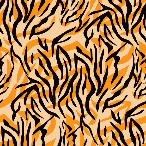 Tiger  beautiful  seamless pattern  in different colors in cartoon flat style. Modern fashion print  skin design for textile, fabric, wallpaper.  Safari style. Vector illustration - Vector, imagen