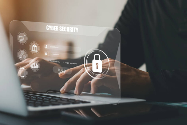 サイバーセキュリティ、ユーザータイプのログイン、パスワードの概念、ユーザーの個人データの安全性、暗号化、安全なインターネットアクセス、サイバーセキュリティ. - 写真・画像