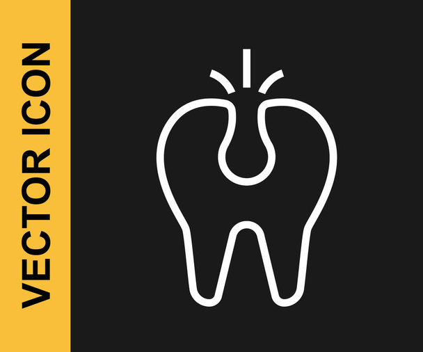 Linea bianca Icona dente rotto isolato su sfondo nero. Icona del problema dentale. Simbolo della cura dentale. Vettore - Vettoriali, immagini