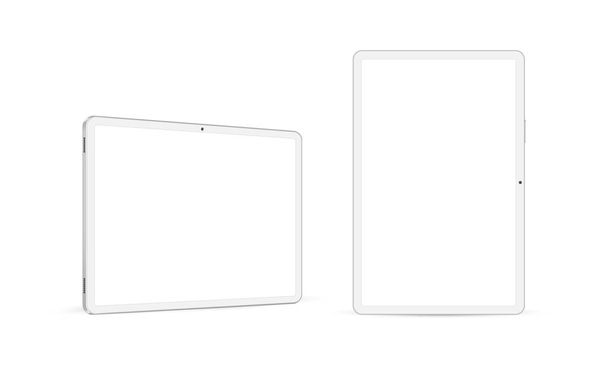 Tablet Computer Horizontal and Vertical White Mockup, Front, Side View. Vector Illustration - Vector, Image