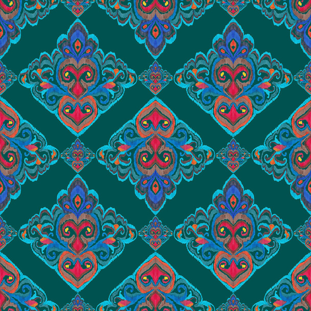 Buntes Ikat-Muster im Vintage-Stil. Eleganter ethnischer Hintergrund. Handgezeichnete orientalische Kunst. Nahtlose geometrische Vintage-Textur. - Foto, Bild