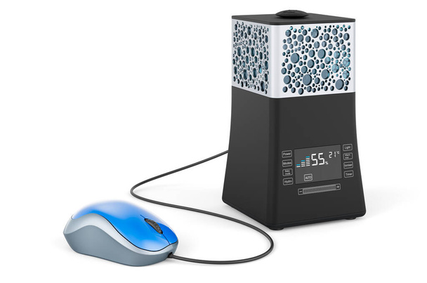Ultrasonic humidifier with computer mouse. 3D rendering isolated on white background - Foto, Bild