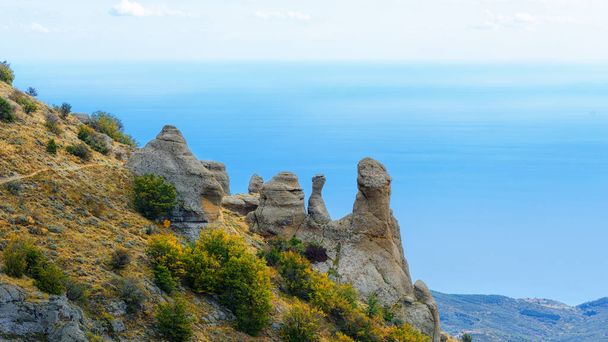 Intricate rocks of the Demerdzhi mountains. Crimea - Valokuva, kuva