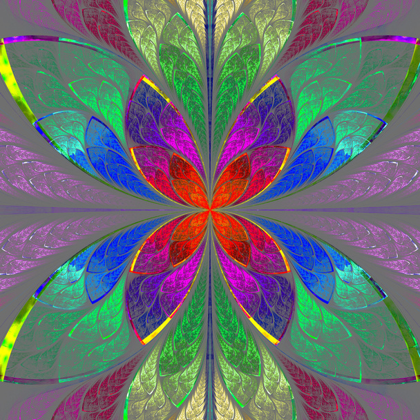 symmetrische multicolor fractal bloem in gebrandschilderd glas stijl. Co - Foto, afbeelding