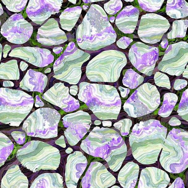 σχέδιο με την υφή των στρωμάτων ορυκτές πέτρες σε απομίμηση ακουαρέλας σε πράσινες βιολετί αποχρώσεις - Φωτογραφία, εικόνα